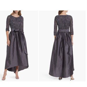 Pisarro Nights Beaded Bodice Taffeta A-Line Gown Grey‎ 4 / 6